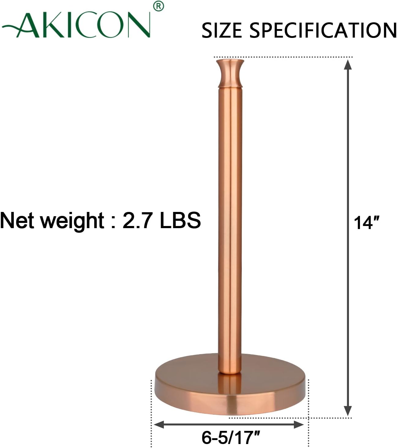 Paper Towel Holder Roll Dispenser Stand for Kitchen Countertop & Dining Room Table (Copper)