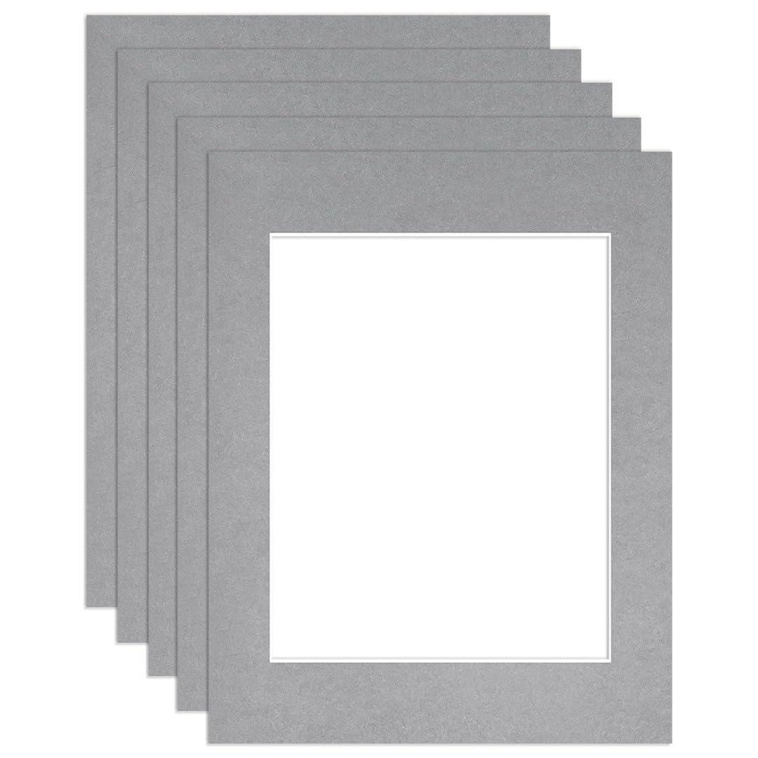 Procut Global 14x11" Silver Picture Mounts to Fit 10x8" Aperture - Precision Cut Cardboard Photo Mount - Ideal for Frames, Prints, Artwork & Certificates - Sizes & Colours Available - 5 Pack