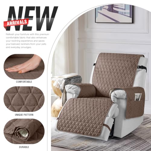 Image of TAOCOCO 100% Waterproof Recliner Chair Covers, Non Slip Recliner Covers that Stay in Place, One-Piece Washable Reclining Chair Cover with Elastic Straps, Brown, Fits 22 inch Seat Width