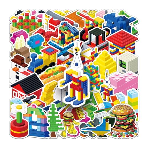 Lot de 50 autocollants blocs de construction – skateboard, graffiti, moto, vélo, snowboard, bagages, ordinateur portable, voiture, valise – Autocollant en vinyle...