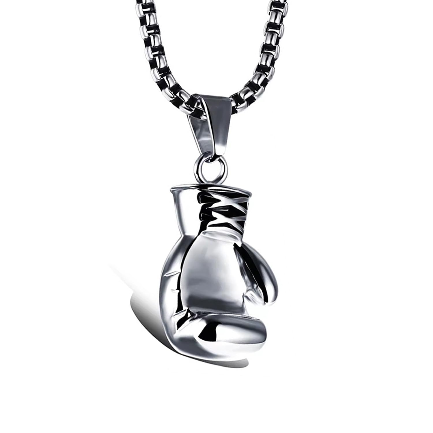 Boxing Necklace for Men Stainless Steel Glove Pendant Gloves Chain Jewelry Charm Boxing Glove Pendant Necklace for Men Punk Style Boxing Glove Chain, Silver