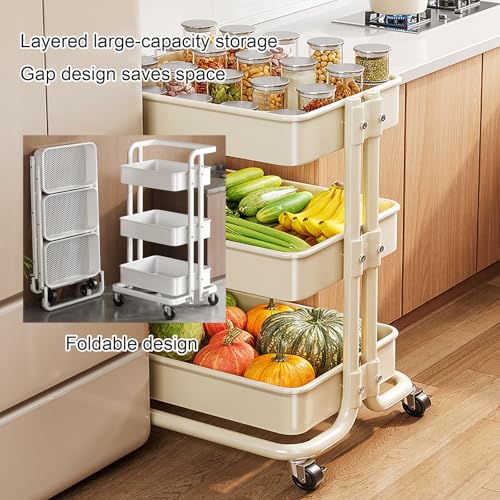 Carrello multiuso a 3 ripiani in rete – Contenitore in metallo con manico e ruote, versatile espositore per casa e ufficio, facile mobilità e design elegante