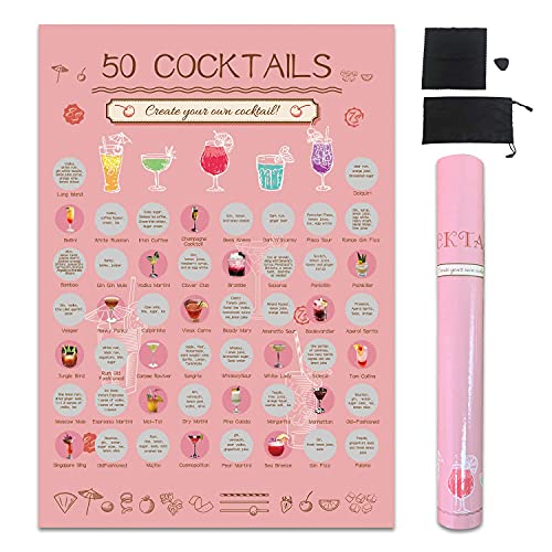 Image of NTZS Top 50 Cocktails Scratch Off Poster-Cocktail Bucket List (16.5 inch x 23.4 inch) Christmas Festival Gift