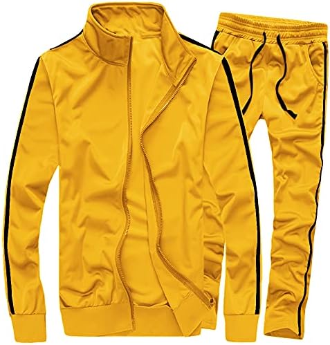 MACHLAB Men's Activewear Full Zip Warm Tracksuit Sports Set Casual Sweat Suit Yellow L