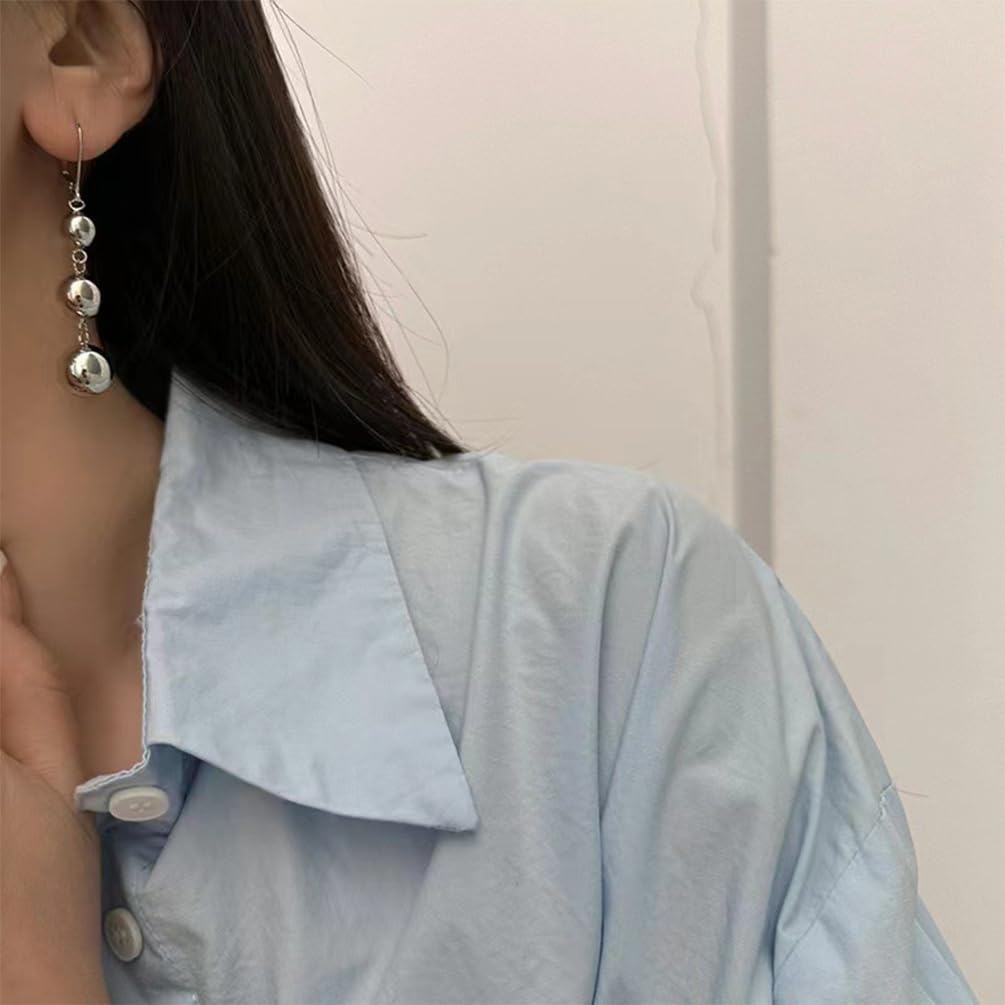 Chunky Gold Ball Beads Dangle Hoop Earrings for Women Round Balls Bead Chain Drop Earrings Trendy Statement Dangling Earrings Jewelry Accessories - Image 4