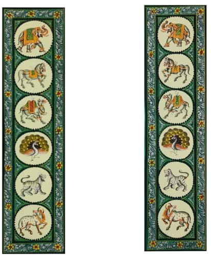 Peinture sur soie Inde Faune : lot de 2 miniatures d'art indien traditionnel