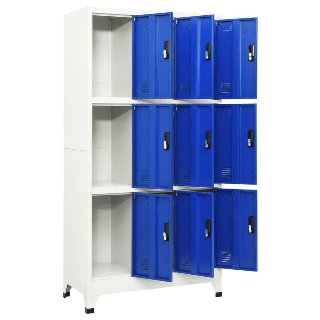 Armoire à Casier 9 Compartiments - Acier Gris - 90x45x180 Cm - Portes Verrouillables, Porte-carte - Pour Vestiaire, Bureau, école