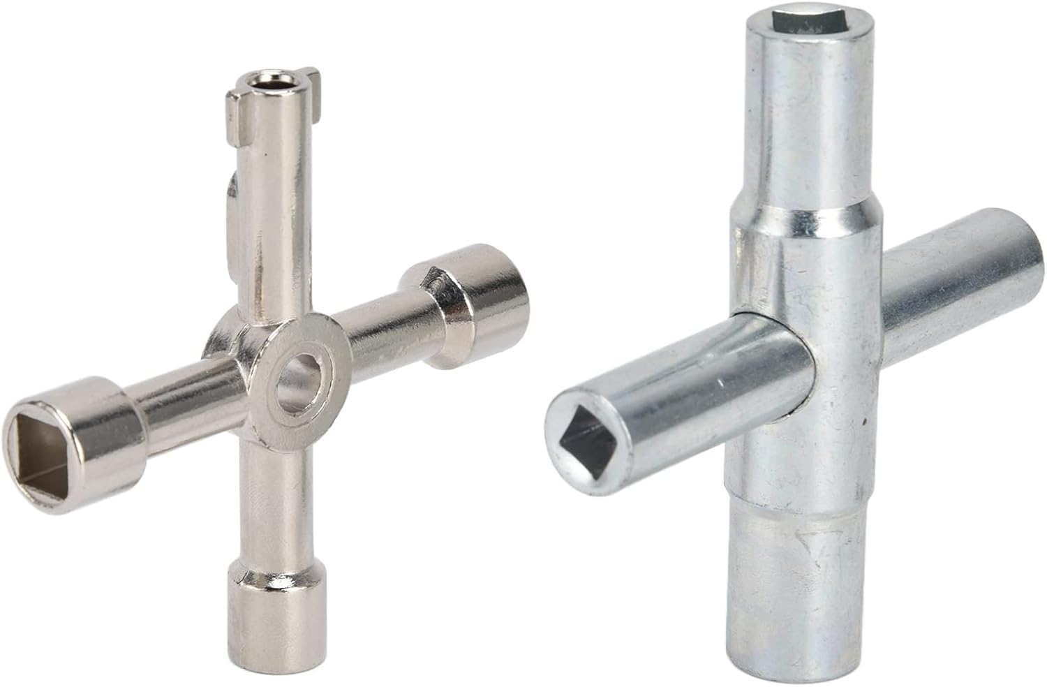 Tyenaza 2pcs Water Key, Stainless Steel 4 Way Sillcock Key Wrench 4-Way Utility Key Kit, Faucet Wrench Tool for Valve Faucet Cabinet Opening Key and Spigots