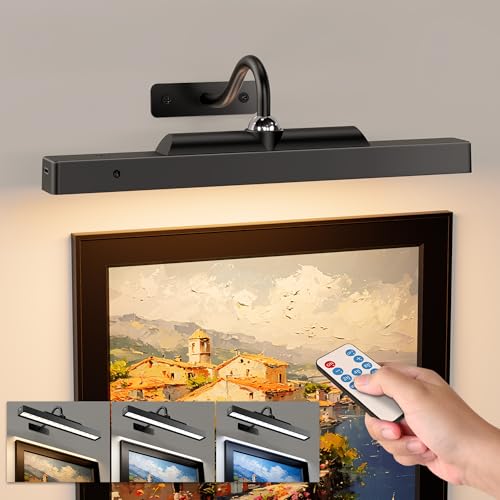 Image of Picture Light for Wall, 12 inch Rechargeable Wireless Battery Operated Painting Lighting, Dimmable LED with Remote 3CCT for Wall Art Gallery Display (Black)