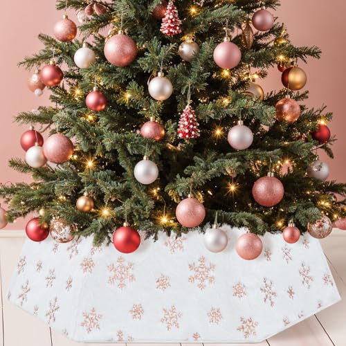 Rose Gold Tree Collar for 9 ft Tree 31.49 Inch Sequin Christmas Tree Ring Foldable Fluffy Skirt Collar Cover for Pencil Xmas Tree Decor