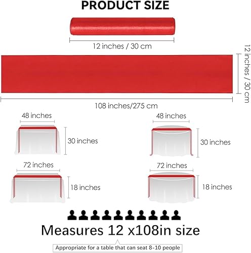 Miniatura 3 de Paquete de 12 caminos de mesa de satén de 12 x 108 pulgadas de largo, para banquetes de boda, graduaciones, decoración de fiesta de cumpleaños (rojo)