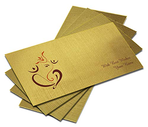 Image of Brown Cloud Customised Exclusive Shagun /Money /Gift Envelope /Cover /Lifafa on Golden Textured Paper for Gift /Festival with Personalized Text Message /Name (SEGOLDTEX BC 03) (Pack of 10)