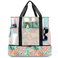 UYLIA Bolsa de praia com malha térmica para mulheres à prova de areia para piscina e viagens físicas diárias com 8 bolsos duráveis, Colorido, Large