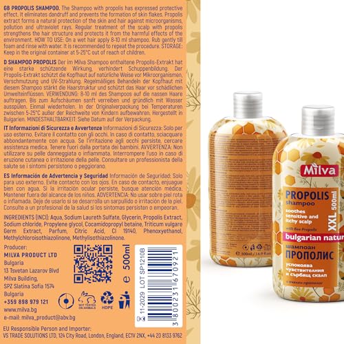 Milva Shampoing Anti-Démangeaisons à la Propolis – Soin Antipelliculaire pour Cuir Chevelu Sec et Irrité, Formule Apaisante au Miel d’Abeille, Aide à Réduire les Pellicules – 500 ml – vue 9