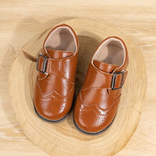 Image of Meckior Toddler Boys Girls Dress Shoes Little Kid Oxford Shoes Wedding Church Dress Shoes PU Leather Lace Up School Uniform Loafer Flats