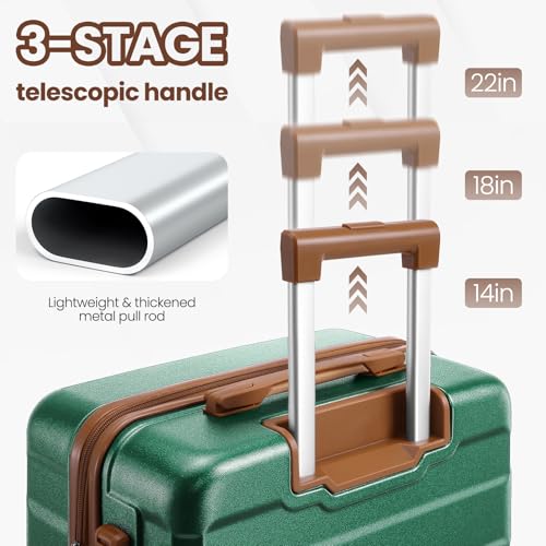 Image of Hoteel Luggage Sets 3 Piece, 4-Year Warranty, Carry-On Luggage with Dual-Spinner Wheels, ABS Hard Shell Suitcase with TSA Locks, 20 Inch Lightweight Luggages for Travel, Dark Green(20IN /DB /TB)