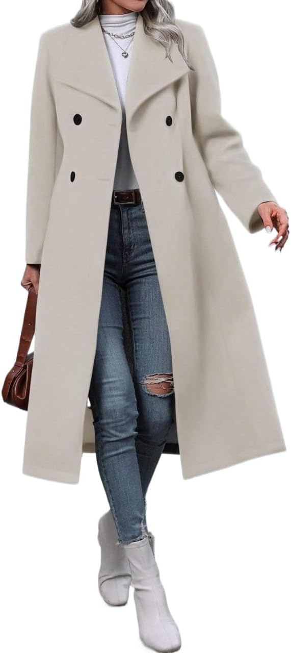 Womens Fashion Trench Outwear Double-breasted Collar Wool Coat Jacket Coat