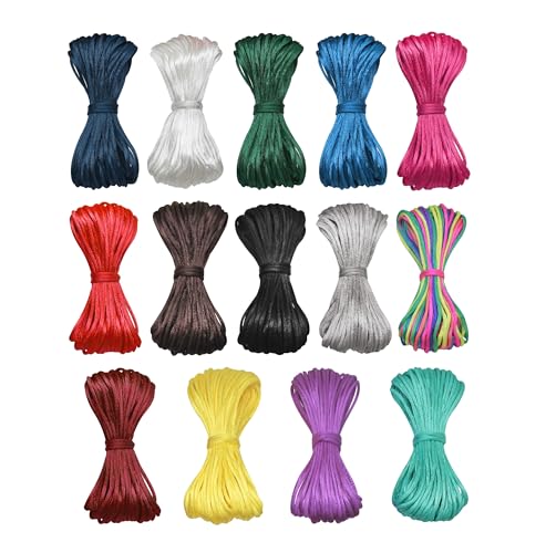 ZhXu Shuo 2mm Satin Nylon Trim Cord Rattail Silk Cord 14 Bundles 140 Yards Assorted Colors Nylon String for Necklace Bracelet Beading Jewelry Making String Trim Cord Chinese Knot Kumihimo Rattail
