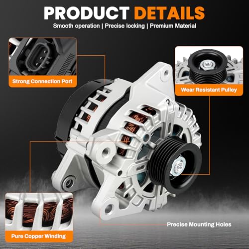Image of High Output Alternator Compatible with Hyundai Tucson 2016-20212.0L, Kia Soul 2017-2019 2.0L 12V 150A 6-Groove Pulley Clockwise Replace 37300-2E820 21002 373002E820