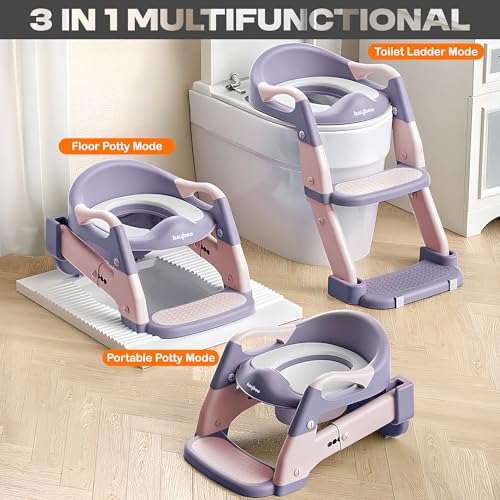 Image of Baybee Lumi 3 IN 1 Baby Potty Seat for Kids with Ladder | Foldable Western Toilet Seat with Step Stool & Adjustable Height | Portable Potty Training Seat | Toilet Chair for Kids 1 to 8 Years (Pink)
