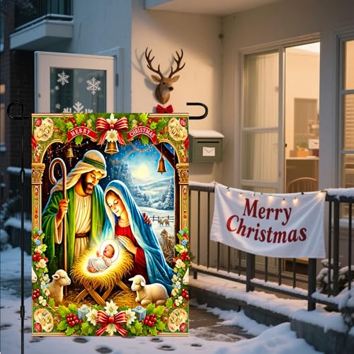 Image of BlissYard Christmas Garden Flag 12x18 Inch Ornate Nativity Yard Decor
