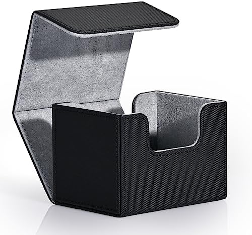 ZLCA Card Deck Box for Trading Cards, MTG Commander Deck Box Holds 120+ Single Sleeved Cards, Leather Magnetic Card Storage Box Fits for TCG CCG Magic Cards (Black)