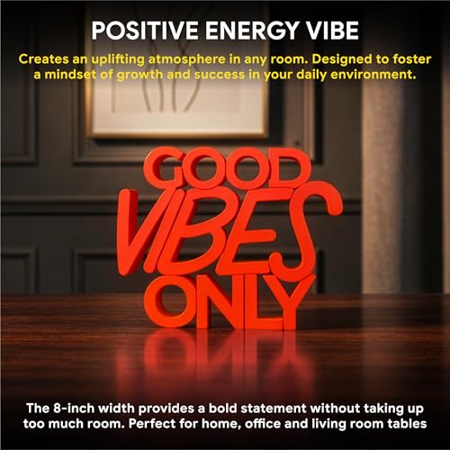 Image of Mad Masters Good Vibes Only Motivational Desk Decor - Aesthetic Table, Shelf & Wall Showpiece for Home Office, Business. Vastu Friendly Gifting, Crimson Red (20.3 x 16.5 x 2.5 cm)