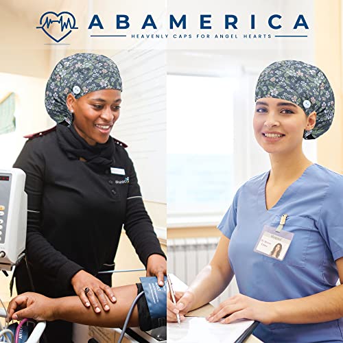 Image of ABAMERICA Bouffant Caps with Button and Sweatband, Adjustable Scrub Caps for Women Men, One Size Multi Color