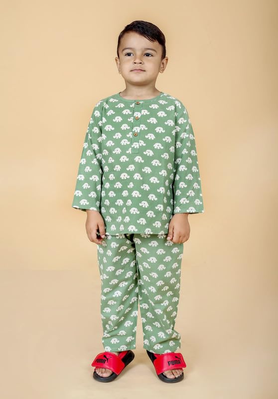 Image of Boys Cotton Night Suit | Jaipur Handblock Print Pajama Set for Kids | Boys Sleepwear | Kids Pajama Set | Baby & Toddler Sleep Suit | Combo Pack of 2