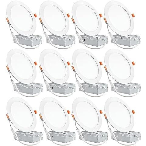12 Pack 6 Inch Ultra-Thin LED Recessed Ceiling Light with Junction Box, 6000K Led lights, 12W 110W Eqv, Can light,recessed lighting 6 inch1050LM High Brightness recessed lighting 6 inch(12Pack) Cover