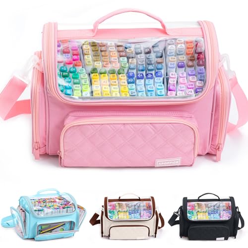 Large Marker Organizer Case Holds 200-300 Markers | Art Marker Storage Bag with Removable Dividers & Clear Top for Artists, Crafters & Travel - Pen, Pencil Alcohol Marker Holder - Art Supply