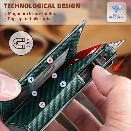 Image of BULLIANT Money Clip Wallet,Mens Gift Slim Wallet Credit Card Holder Airtag&Standard Use 9Cards-Metal Case in Magnetic Flip Shell