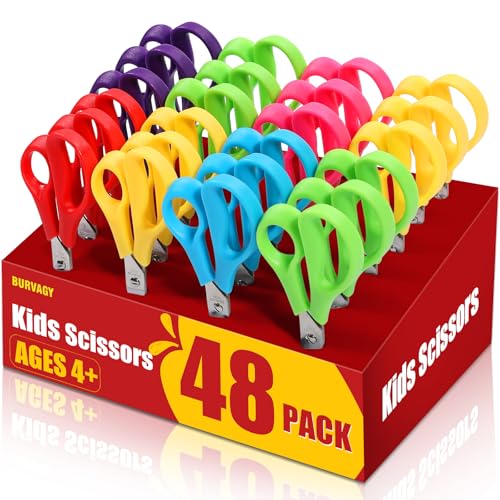 BURVAGY 5.5 Kids Scissors Safety Child Small Scissors for School 48 Pack