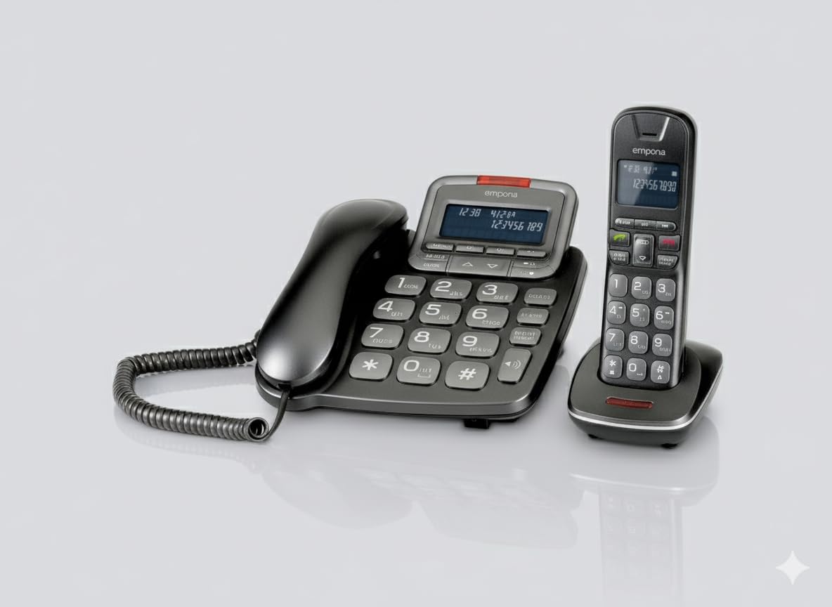 Emporia TH21AB - Telefono Cordless, Segreteria telefonica, Ampio display illuminato, Numeri Grandi, Vivavoce, Compatibile con apparecchi acustici