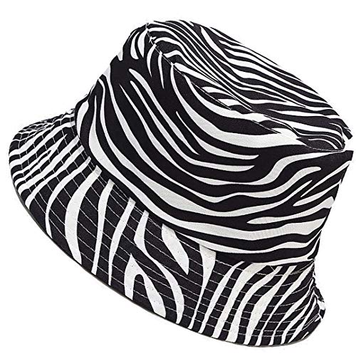 MaxNova Bucket Hat Summer Travel Beach Sun Hat Reversible Vistor Outdoor Cap Unisex 100% Cotton (Zebra)