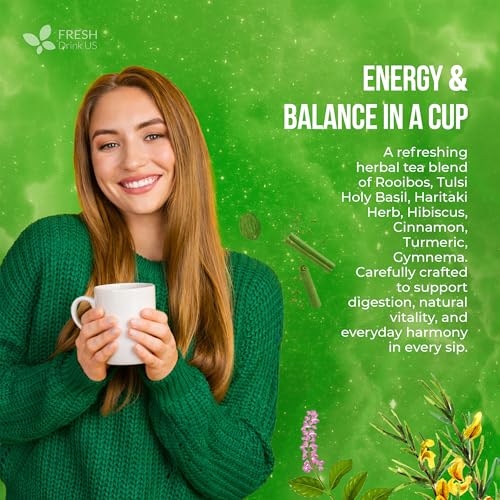 Image of FreshDrinkUS, 30 Tea Bags Herbal Tea - Caffeine-Free Herbal Tea with Rooibos, Turmeric & Hibiscus - Loose Leaf Blend for Daily Rituals and Clean Living - Vegan, No Additives