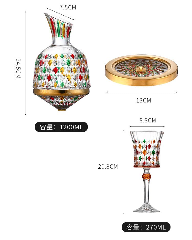 Ensemble de carafes à vin Rouge avec Verres de 6 Verres dorés - Verres à vin Blanc Rouge soufflés à la Main de 1200 ML - pour Mariage, Noël, Anniversaire, Clair