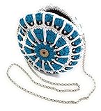  Bolso redondo plano azul turquesa y blanco, bolso redondo bandolera y hombro, bolso para mujer con asa de cadena, bolso de verano tejido en algodón