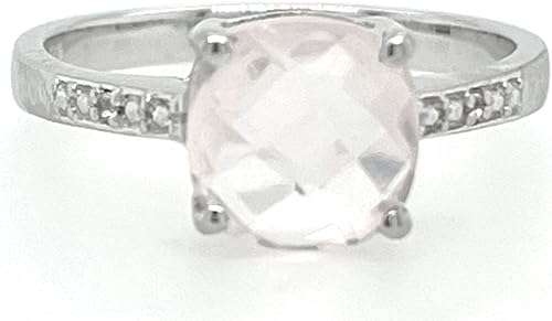 Natural 1.5ct Pink Rose Quartz, White Topaz 925 Sterling Silver Engagement Ring Size 5, 6, 7, 8, 9