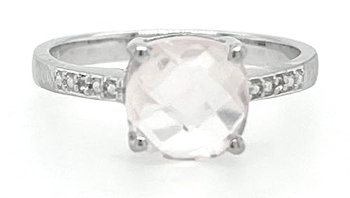 Natural 1.5ct Pink Rose Quartz, White Topaz 925 Sterling Silver Engagement Ring Size 5, 6, 7, 8, 9