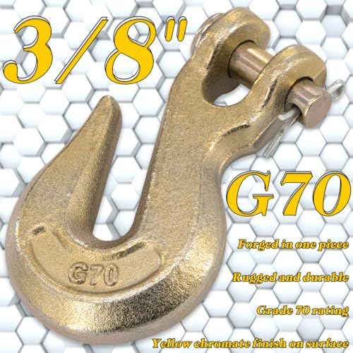 Image of 3 /8 inch Clevis Grab Hooks (Set of 8) Heavy Duty Chain Hook for Truck Trailer, Grade 70 Chain Forged Alloy Steel Chain Hook for Trailer Truck Transport - 6,600 LBS Capacity