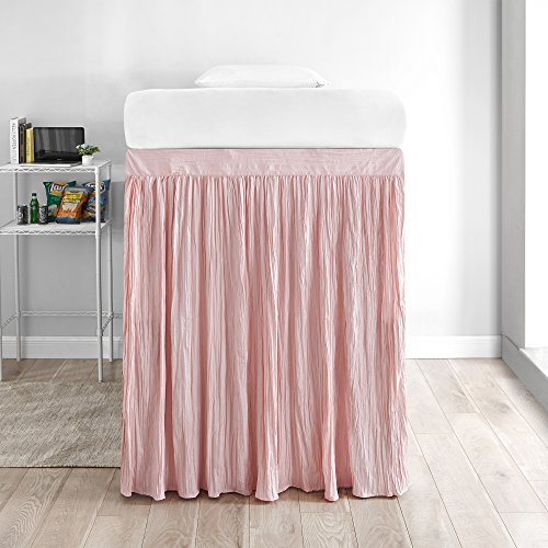 DormCo Crinkle Extended Bed Skirt Twin XL (3 Panel Set) - Rose Quartz