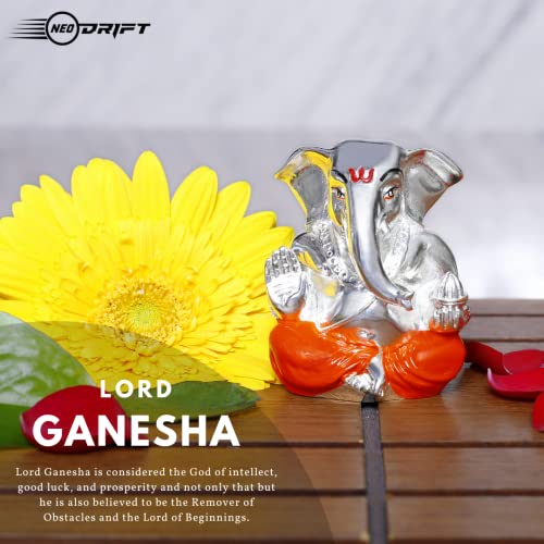 Image of Neodrift Ganesh Idol for Car Dashboard (Real 24kt & 999 Silver Plated, Dual-Tone Gold & Silver) (Model ND08) - Enhance Your Drive