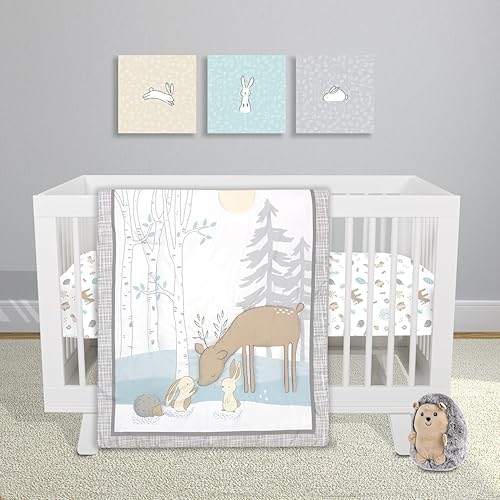 Sammy &amp; Lou Cottontail Friends 4-Piece Baby Nursery Crib Bedding Set, Includes Quilt, Two Fitted Crib Sheets, and Plush Toy