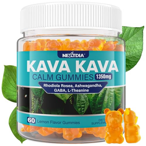 Kava Kava Gummies + Ashwagandha + L-Theanine + GABA + Rhodiola Rosea Sugar Free Calm Gummies Melatonin-Free Kava Blend for Relaxation Mood & Focus - Alternative to Kava Powder Capsules Vegan 60Cts