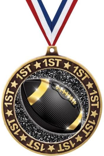 2.75" 1st Place Football Shadow Medal Award, Gold Trophy Medal