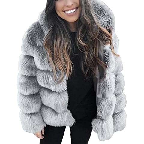 Warm Plush Faux Fur Hooded Coat for Women Cover