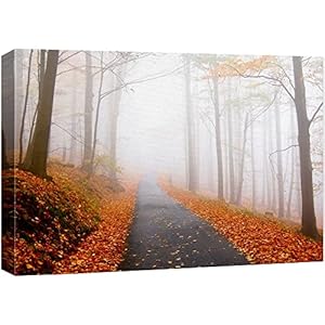 wall26 Canvas Print Wall Art Foggy Autumn Forest Path with Orange Leaves Nature Wilderness Photography Modern Art Rustic Scenic Colorful Multicolor for Living Room, Bedroom, Office - 24"x36" wall26 Canvas Print Wall Art Foggy Autumn Forest Path with Orange Leaves Nature Wilderness Photography Modern Art Rustic Scenic Colorful Multicolor for Living Room Bedroom Office 24×36