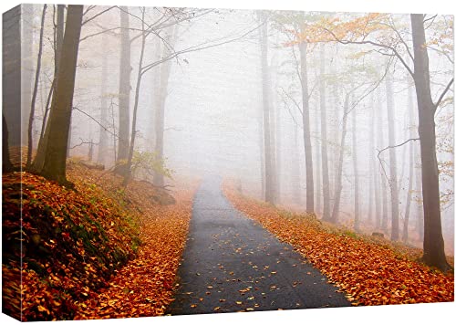 wall26-Canvas-Print-Wall-Art-Foggy-Autumn-Forest-Path-with-Orange-Leaves-Nature-Wilderness-Photography-Modern-Art-Rustic-Scenic-Colorful-Multicolor-for-Living-Room-Bedroom-Office-24x36 wall26 Canvas Print Wall Art Foggy Autumn Forest Path with Orange Leaves Nature Wilderness Photography Modern Art Rustic Scenic Colorful Multicolor for Living Room Bedroom Office 24×36