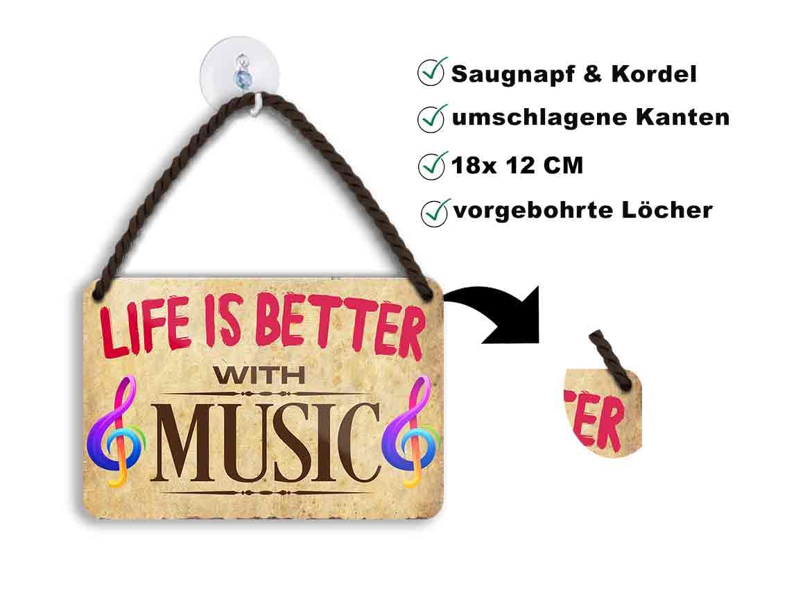 Blechschild 18x12cm Musik Spruch - Lustige Deko Mit Kordel & Saugnapf Geschenkidee